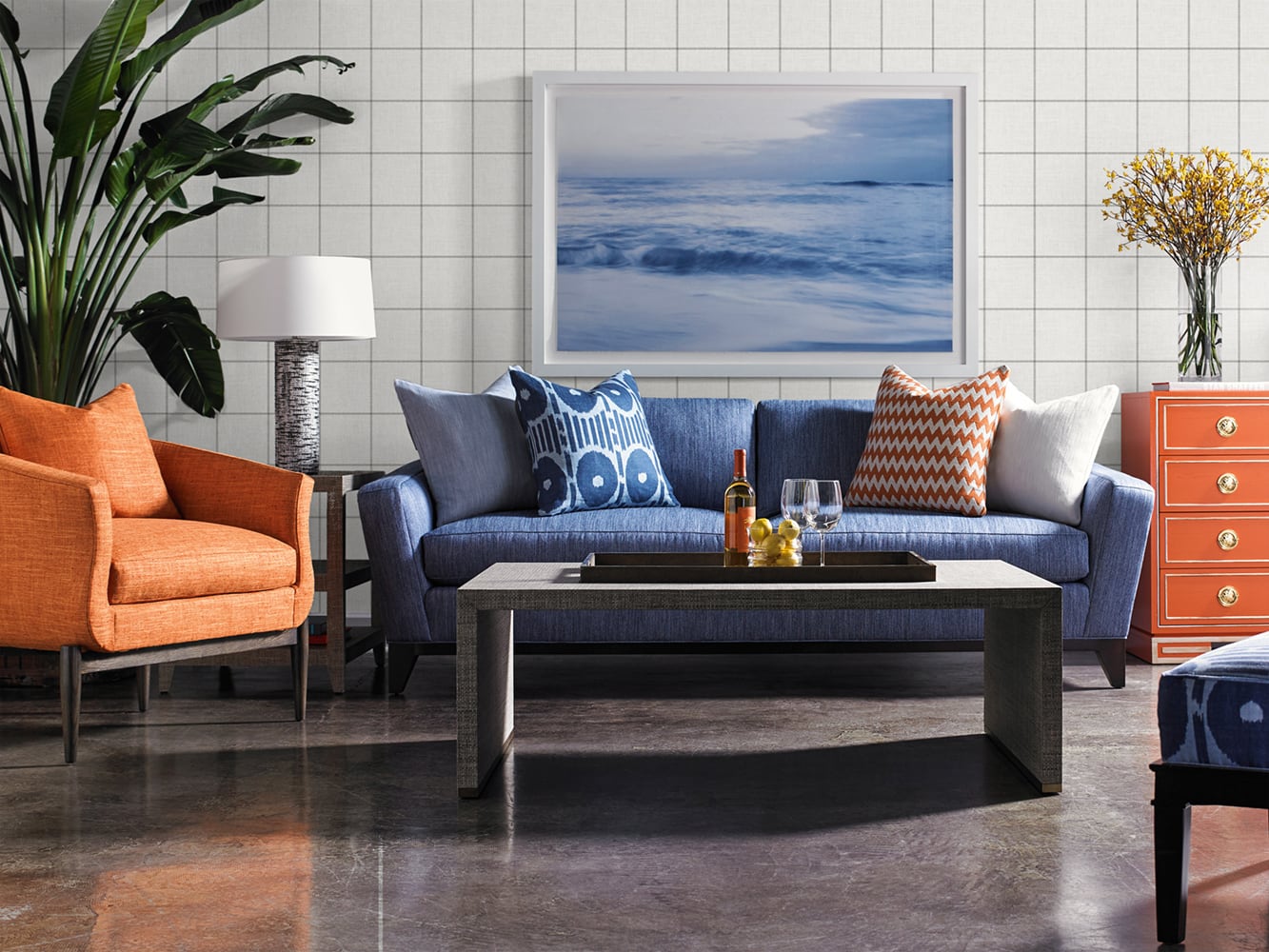 Lillian August Luxe Retreat Linen Check Plaid & Check Coastal Off-White Matte  - LN10700