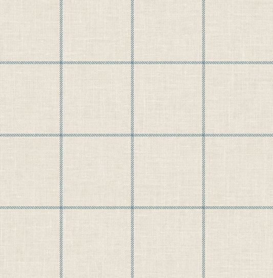 Lillian August Luxe Retreat Linen Check Plaid & Check Coastal Blue Matte Sidewall - LN10702