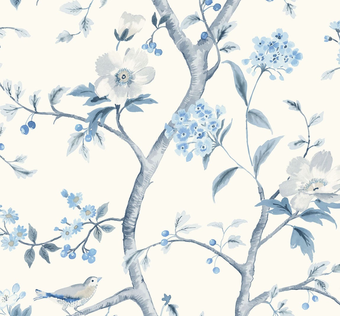 Lillian August Luxe Retreat Southport Floral Trail Chinoiserie Coastal Blue Matte Sidewall - LN11102