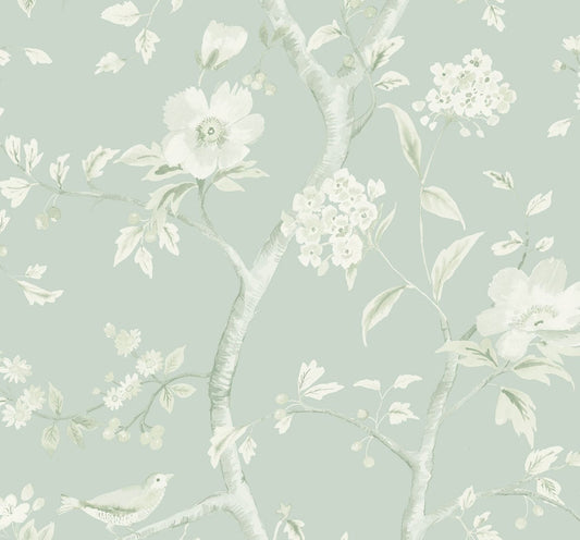 Lillian August Luxe Retreat Southport Floral Trail Chinoiserie Coastal Green Matte Sidewall - LN11104