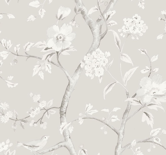 Lillian August Luxe Retreat Southport Floral Trail Chinoiserie Coastal Silver Metallic Sidewall - LN11108