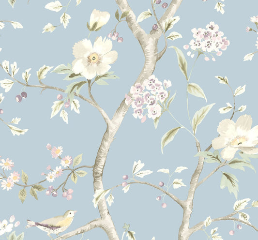 Lillian August Luxe Retreat Southport Floral Trail Chinoiserie Coastal Blue Matte Sidewall - LN11112