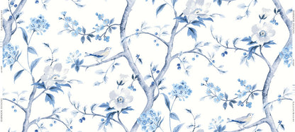 Lillian August Luxe Retreat Southport Floral Trail Fabric Chinoiserie Coastal Blue Matte Fabric - LN11902F