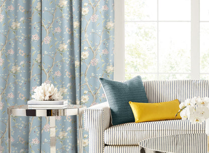 Lillian August Luxe Retreat Southport Floral Trail Fabric Chinoiserie Coastal Blue Matte Fabric - LN11912F