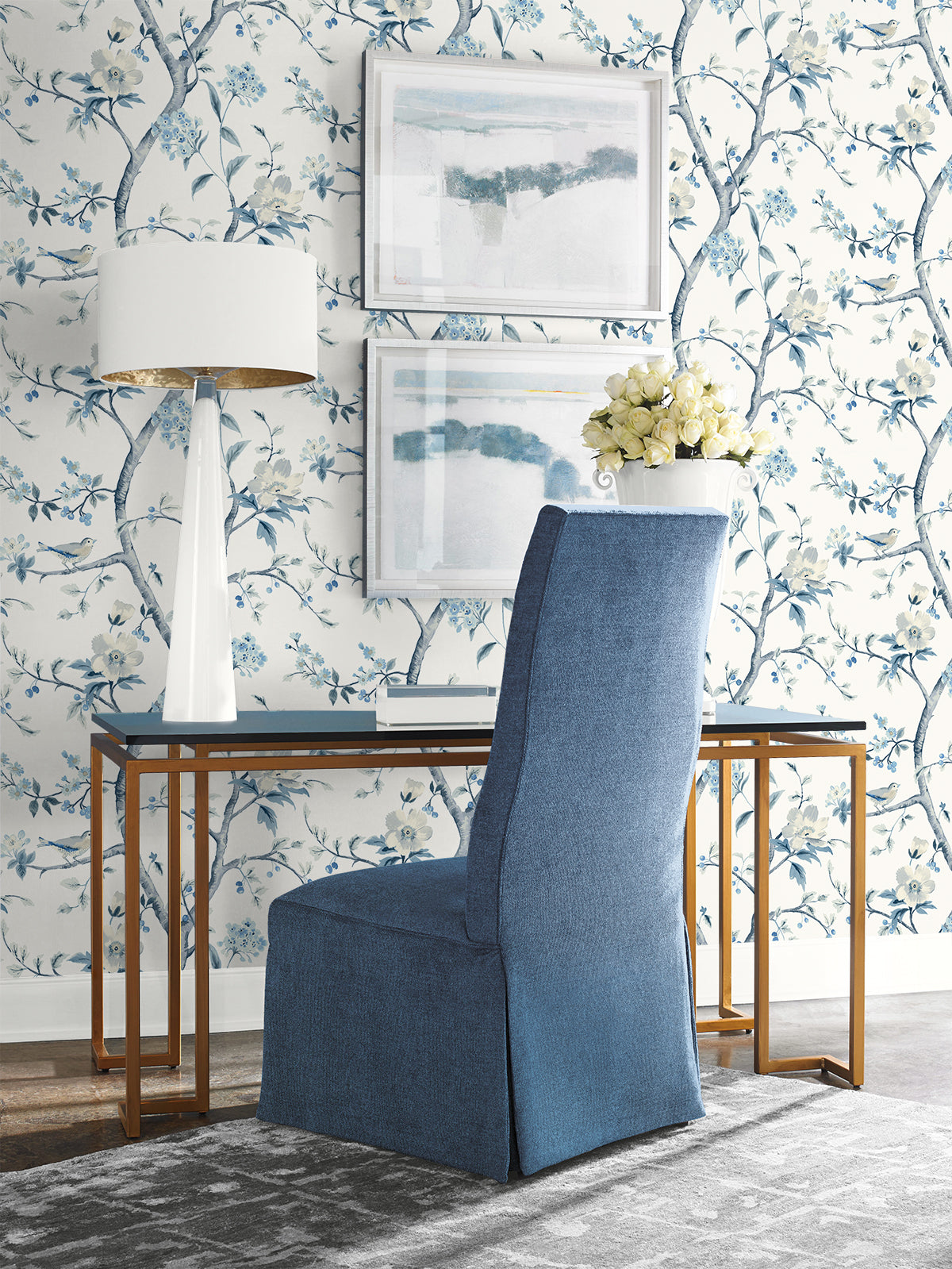 Lillian August Coastal Haven Sparrow Haven Chinoiserie Traditional Blue Matte  - LN40002