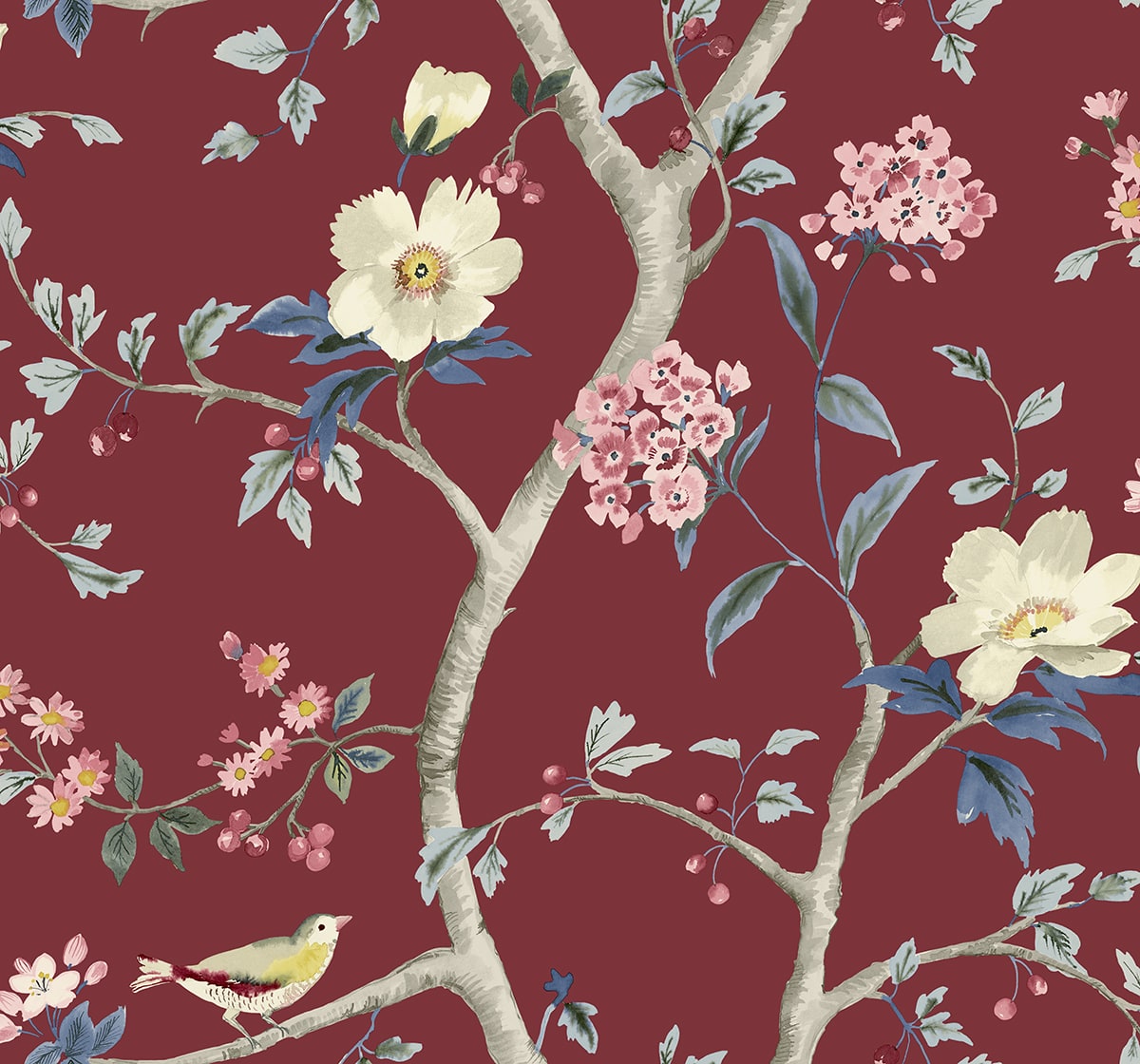 Lillian August Coastal Haven Sparrow Haven Chinoiserie Traditional Red Matte Sidewall - LN40011