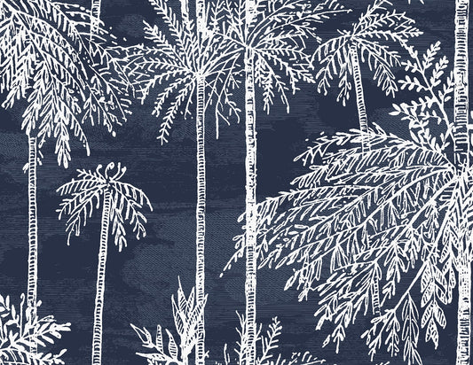 Lillian August Coastal Haven Palm Grove Botanical Coastal Blue Matte Sidewall - LN40212