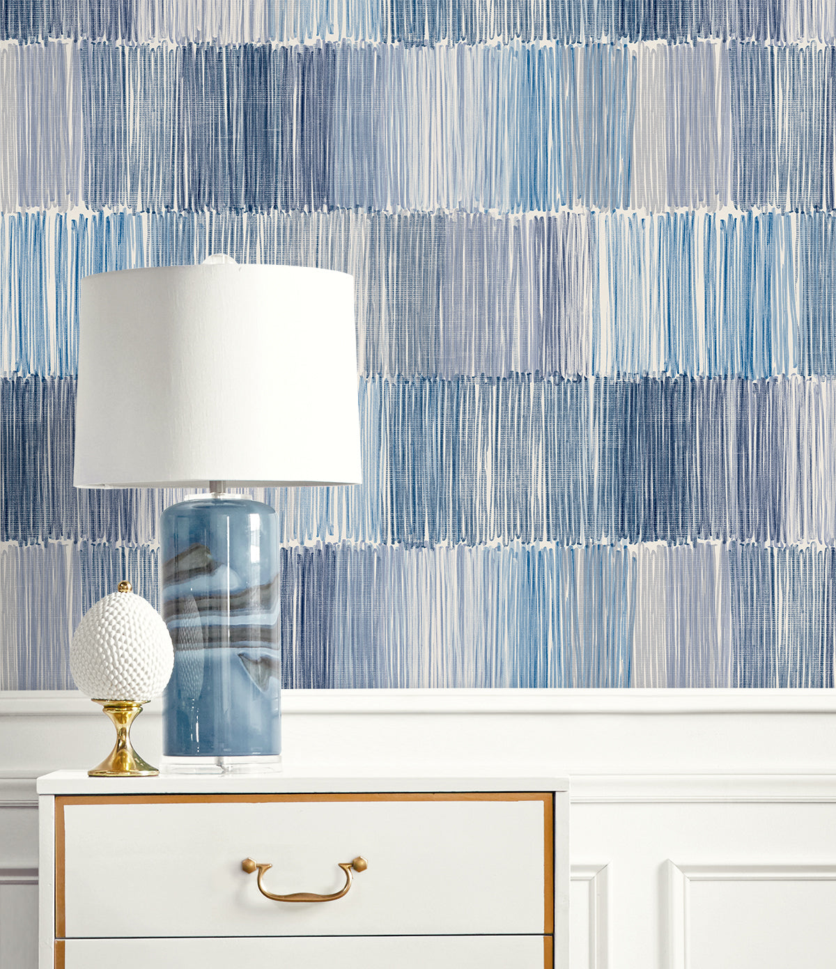Lillian August Coastal Haven Arielle Abstract Stripe Stripe Contemporary Blue Matte  - LN40302