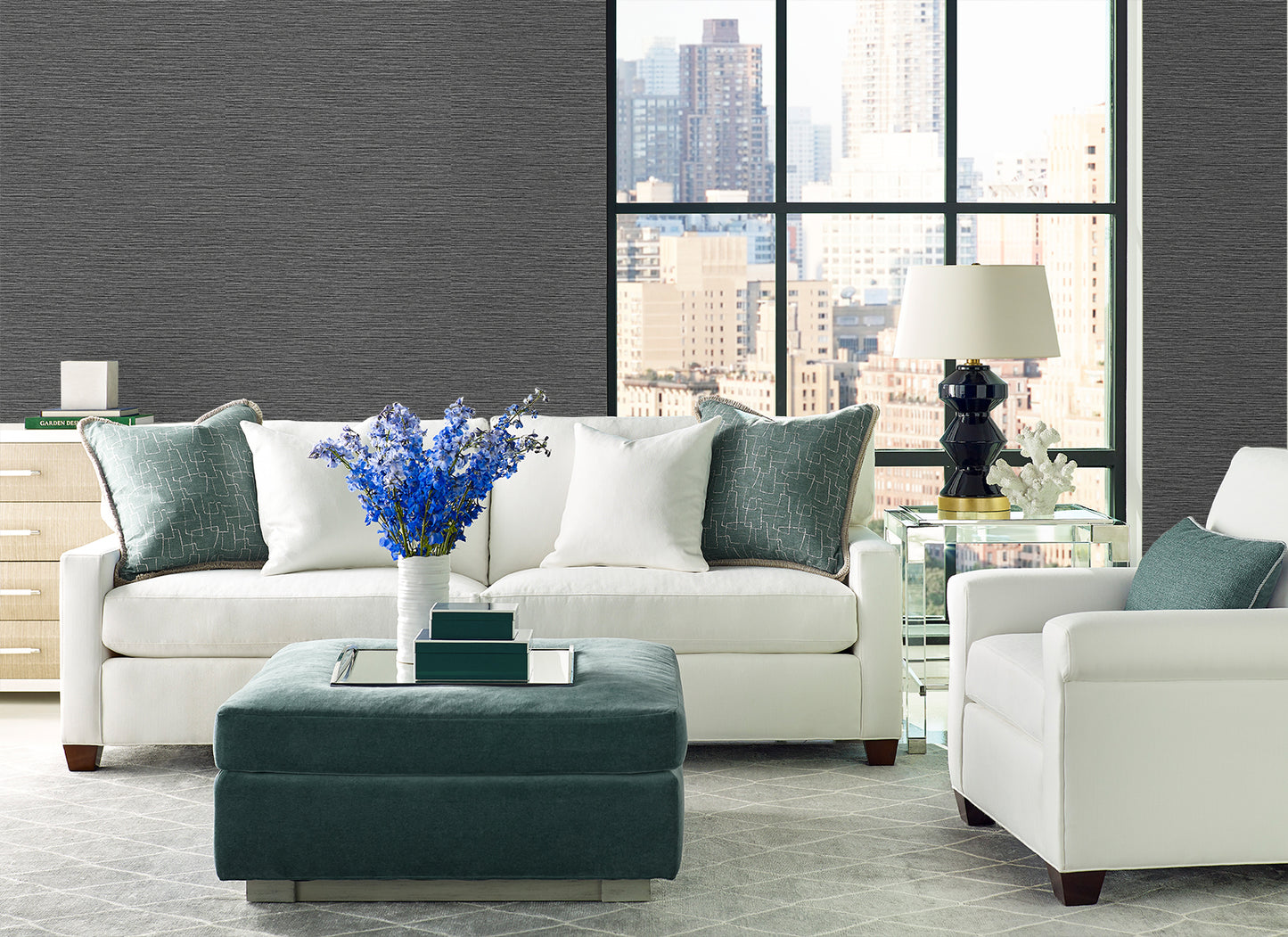 Lillian August Coastal Haven Tiger Island Faux Sisal Faux Grasscloth Coastal Black Matte  - LN40400