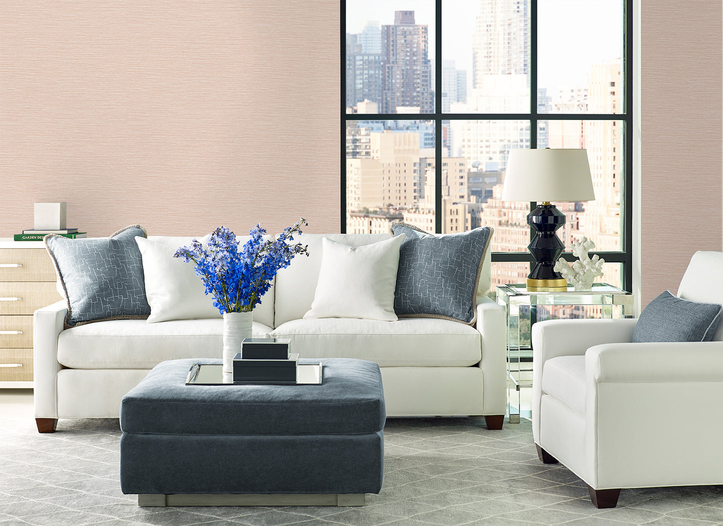 Lillian August Coastal Haven Tiger Island Faux Sisal Faux Grasscloth Coastal Pink Matte  - LN40406