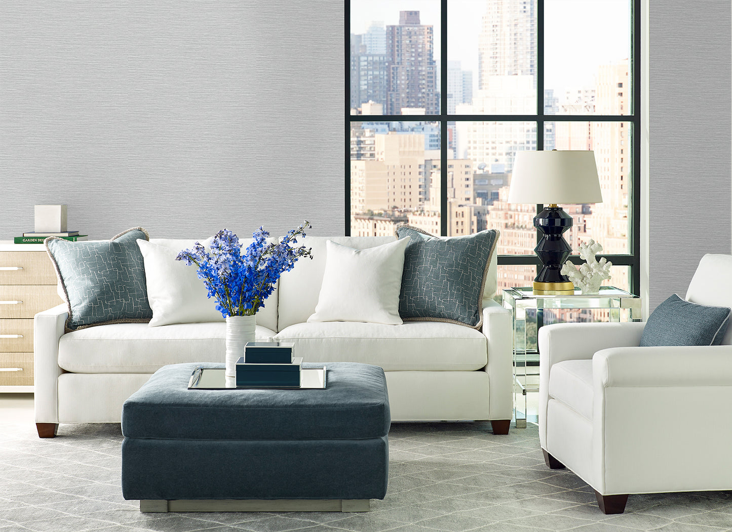 Lillian August Coastal Haven Tiger Island Faux Sisal Faux Grasscloth Coastal Grey Matte  - LN40408