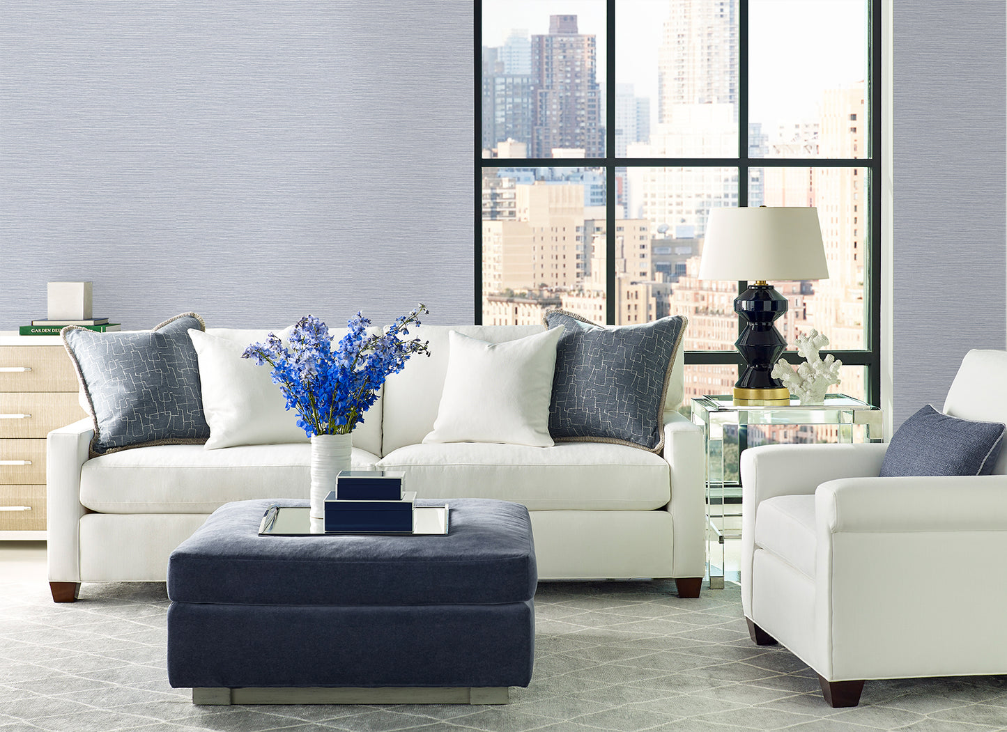 Lillian August Coastal Haven Tiger Island Faux Sisal Faux Grasscloth Coastal Blue Matte  - LN40412