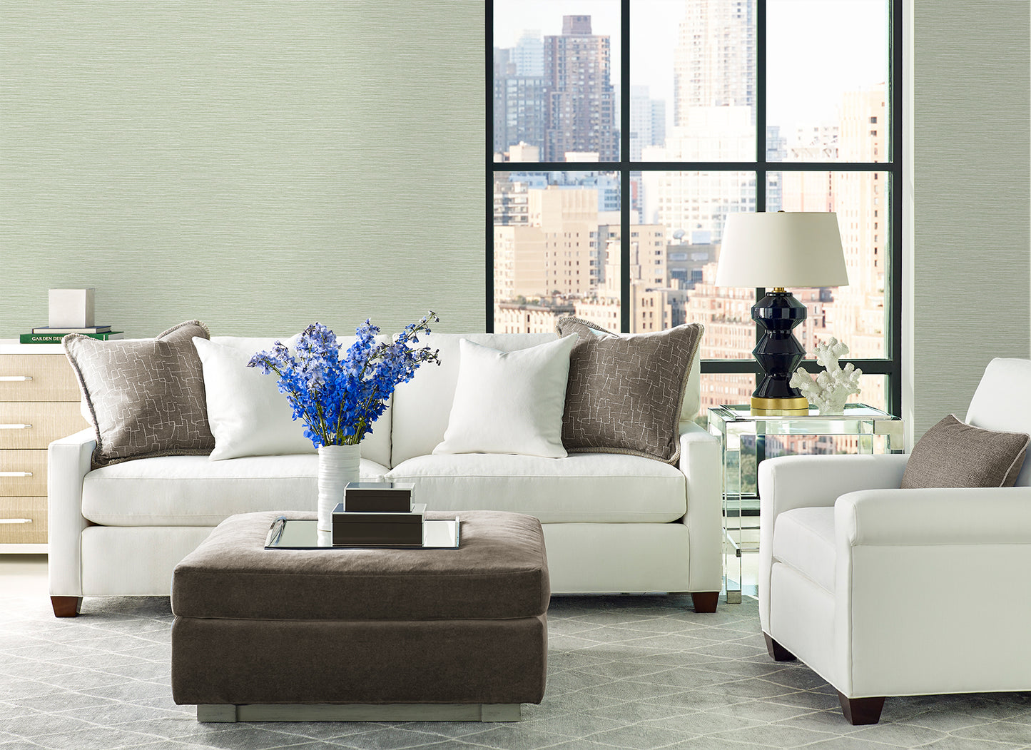 Lillian August Coastal Haven Tiger Island Faux Sisal Faux Grasscloth Coastal Green Matte  - LN40414