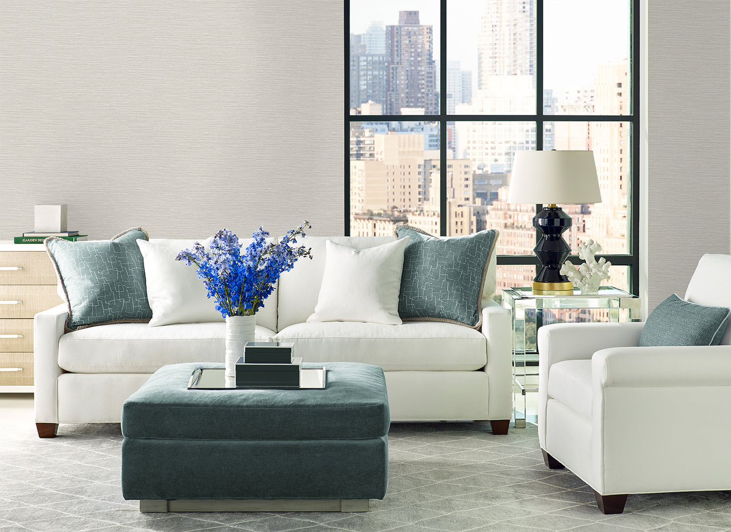 Lillian August Coastal Haven Tiger Island Faux Sisal Faux Grasscloth Coastal Grey Matte  - LN40418