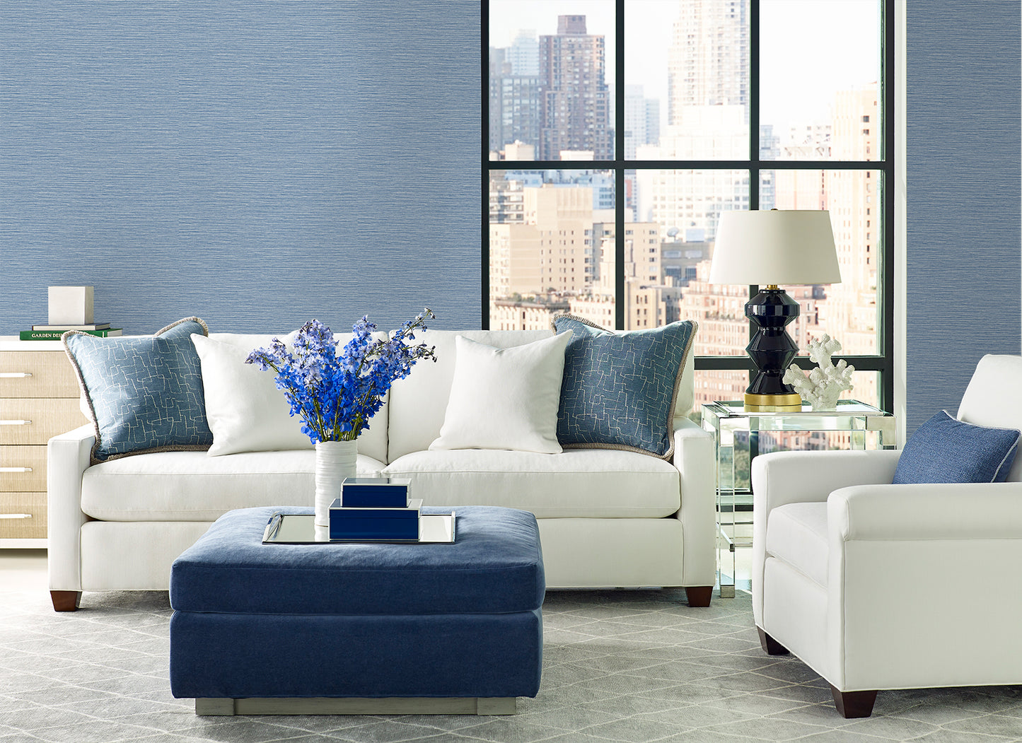 Lillian August Coastal Haven Tiger Island Faux Sisal Faux Grasscloth Coastal Blue Matte  - LN40422