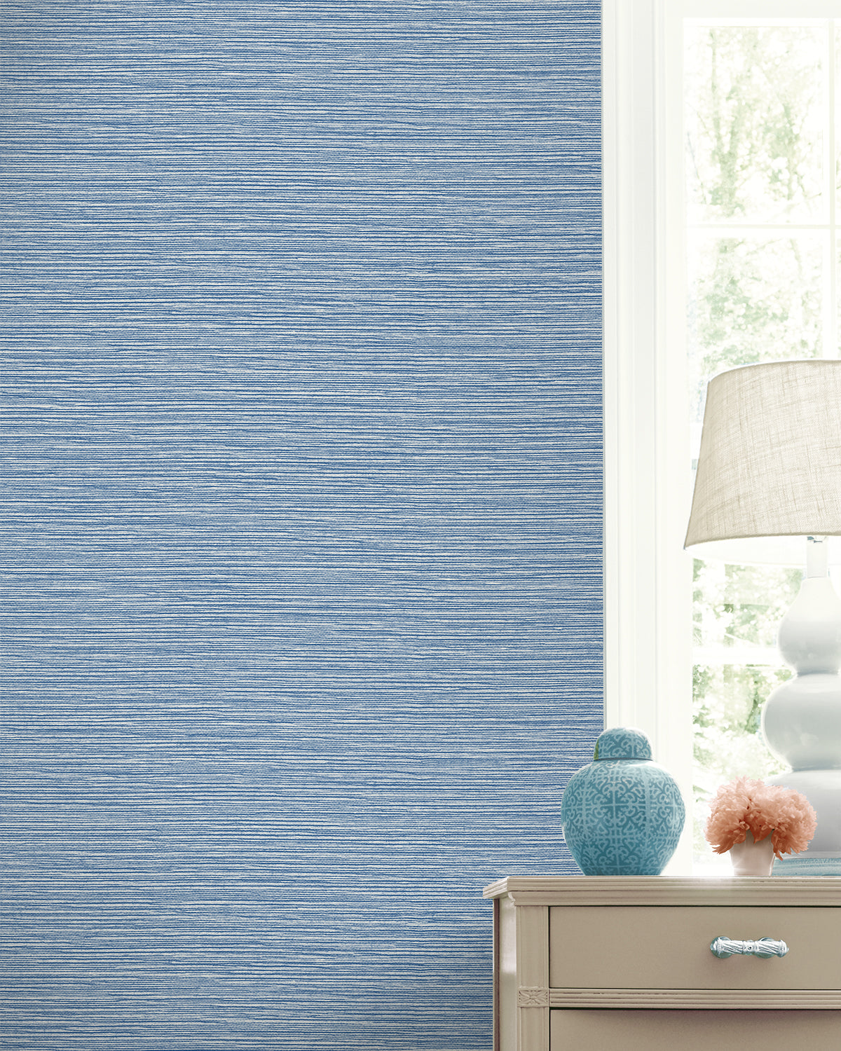 Lillian August Coastal Haven Tiger Island Faux Sisal Faux Grasscloth Coastal Blue Matte  - LN40422