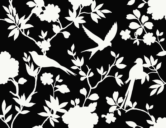 Lillian August Coastal Haven Kauai Bird Toile Toile Traditional Black Matte Sidewall - LN40900