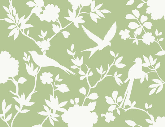 Lillian August Coastal Haven Kauai Bird Toile Toile Traditional Green Matte Sidewall - LN40904