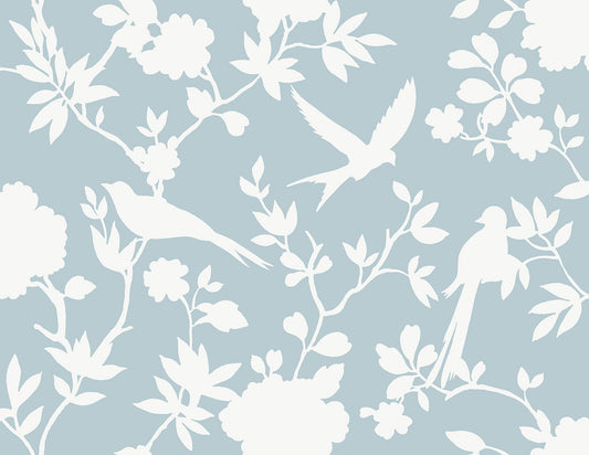 Lillian August Coastal Haven Kauai Bird Toile Toile Traditional Blue Matte Sidewall - LN40912