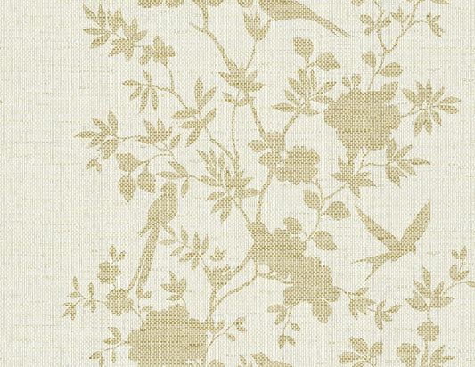 Lillian August Coastal Haven Aloha Bird Trail Toile Traditional Beige Matte Sidewall - LN41003