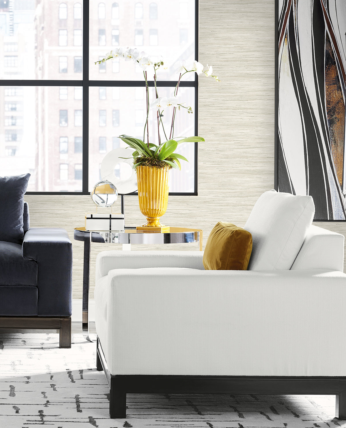 Lillian August Coastal Haven Loe Sanctuary Stria Faux Grasscloth Coastal Off-White Matte  - LN41100