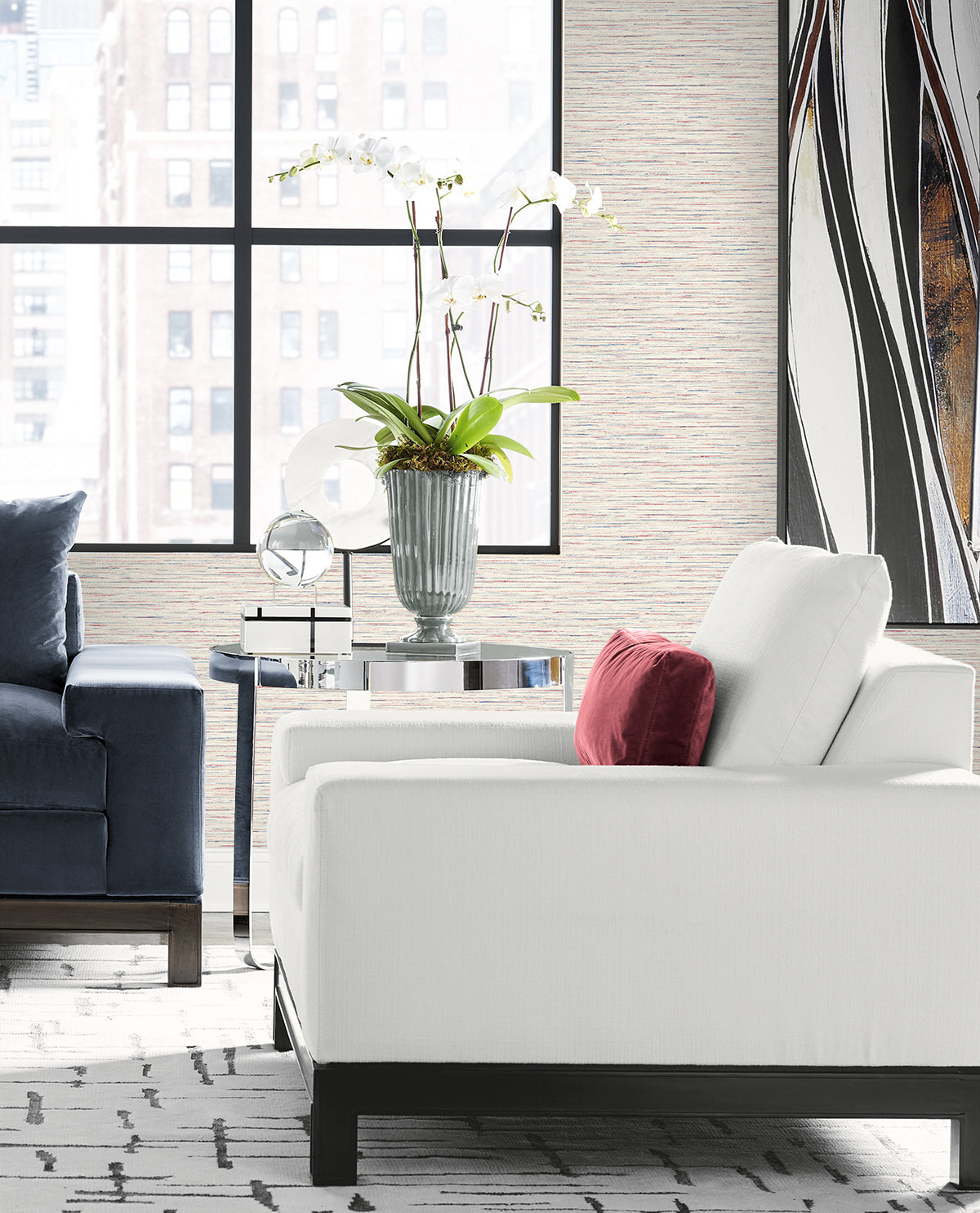 Lillian August Coastal Haven Loe Sanctuary Stria Faux Grasscloth Coastal Multicolored Matte  - LN41101