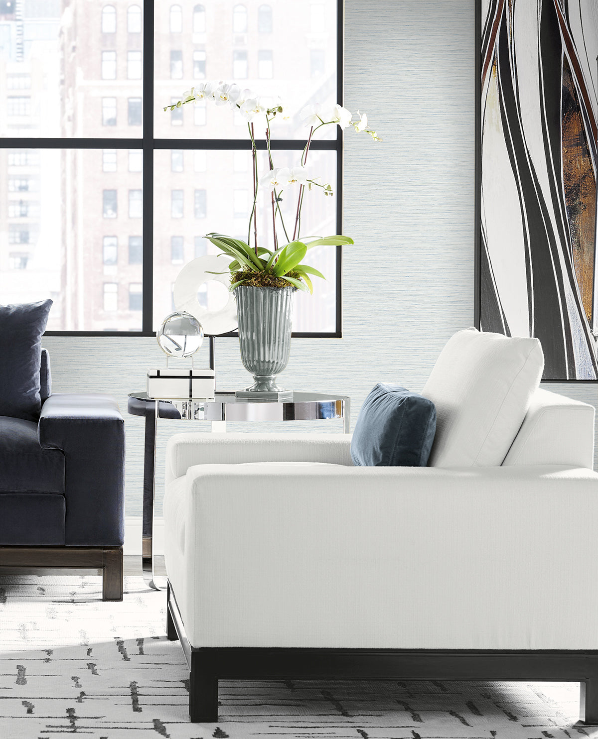 Lillian August Coastal Haven Loe Sanctuary Stria Faux Grasscloth Coastal Blue Matte  - LN41102