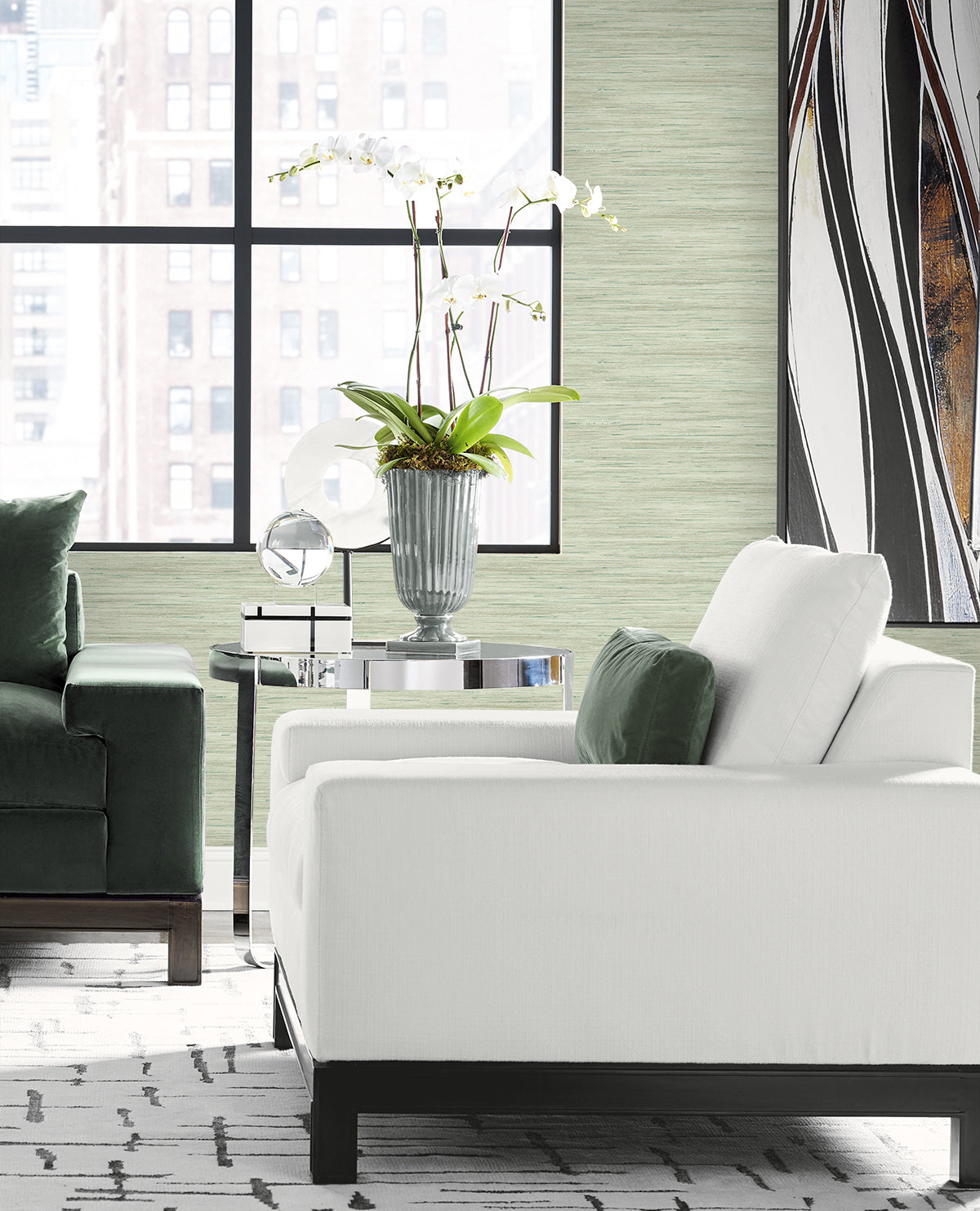 Lillian August Coastal Haven Loe Sanctuary Stria Faux Grasscloth Coastal Green Matte  - LN41104