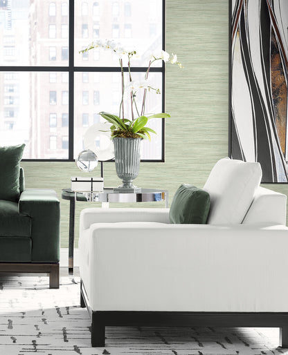 Lillian August Coastal Haven Loe Sanctuary Stria Faux Grasscloth Coastal Green Matte  - LN41104