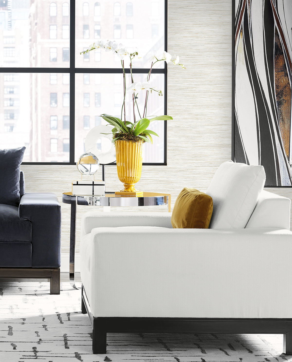 Lillian August Coastal Haven Loe Sanctuary Stria Faux Grasscloth Coastal Off-White Matte  - LN41105