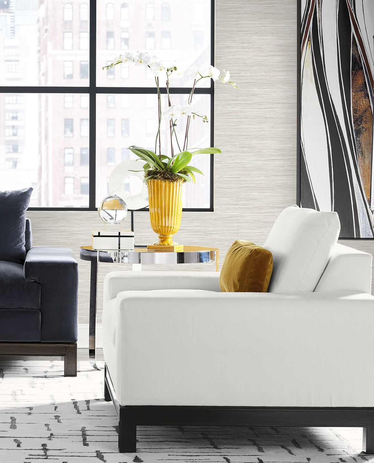 Lillian August Coastal Haven Loe Sanctuary Stria Faux Grasscloth Coastal Multicolored Matte  - LN41106