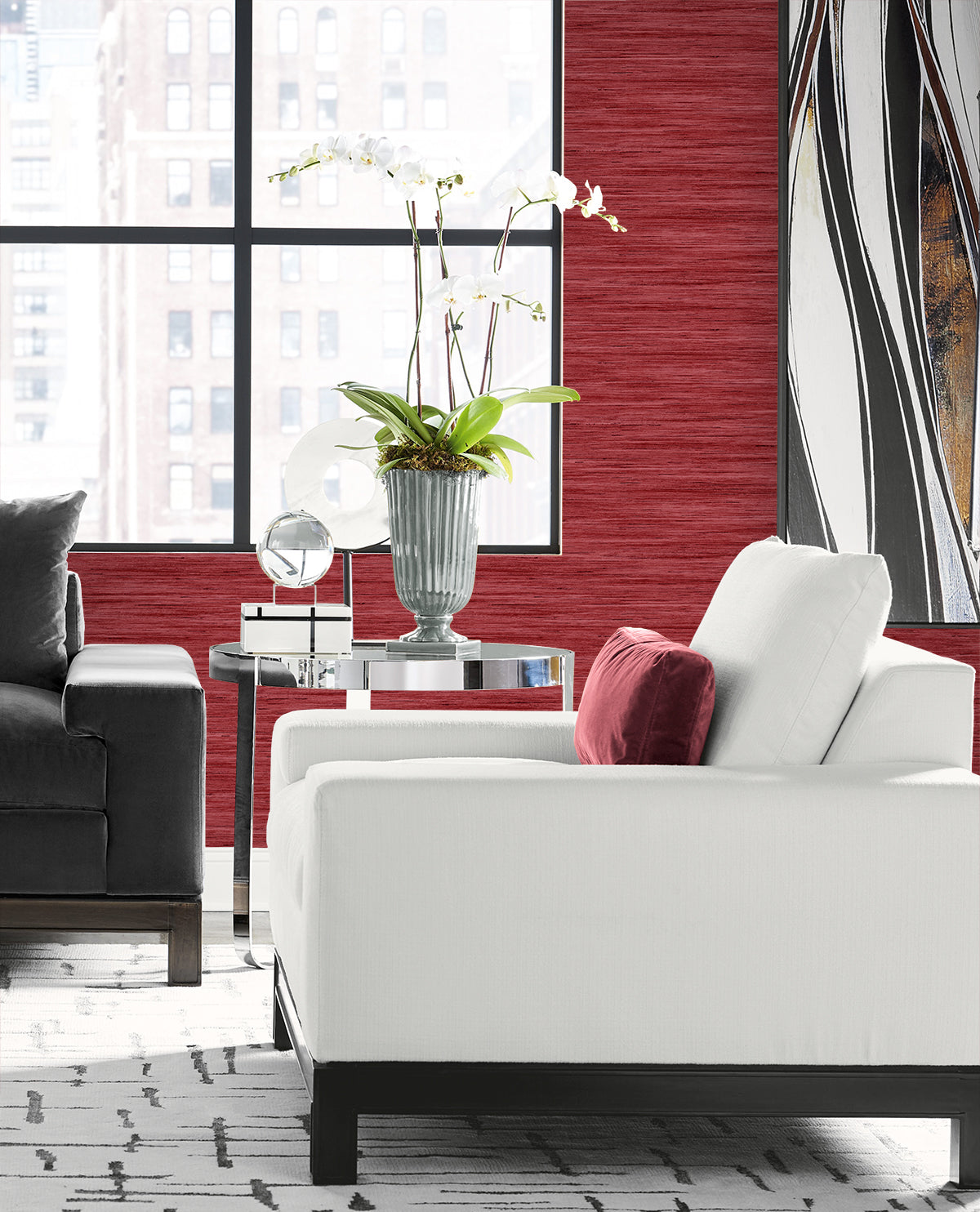 Lillian August Coastal Haven Loe Sanctuary Stria Faux Grasscloth Coastal Red Matte  - LN41111