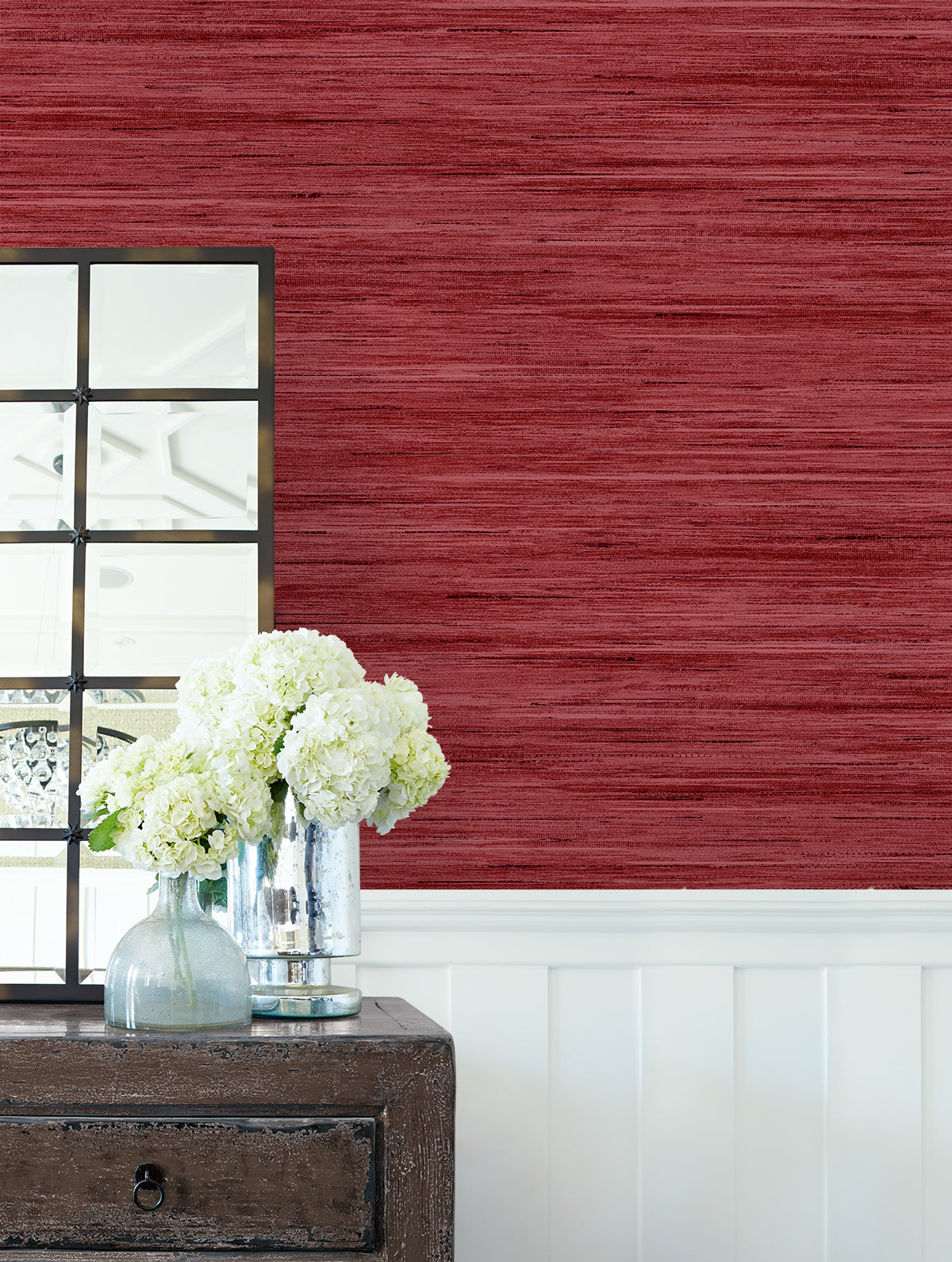 Lillian August Coastal Haven Loe Sanctuary Stria Faux Grasscloth Coastal Red Matte  - LN41111
