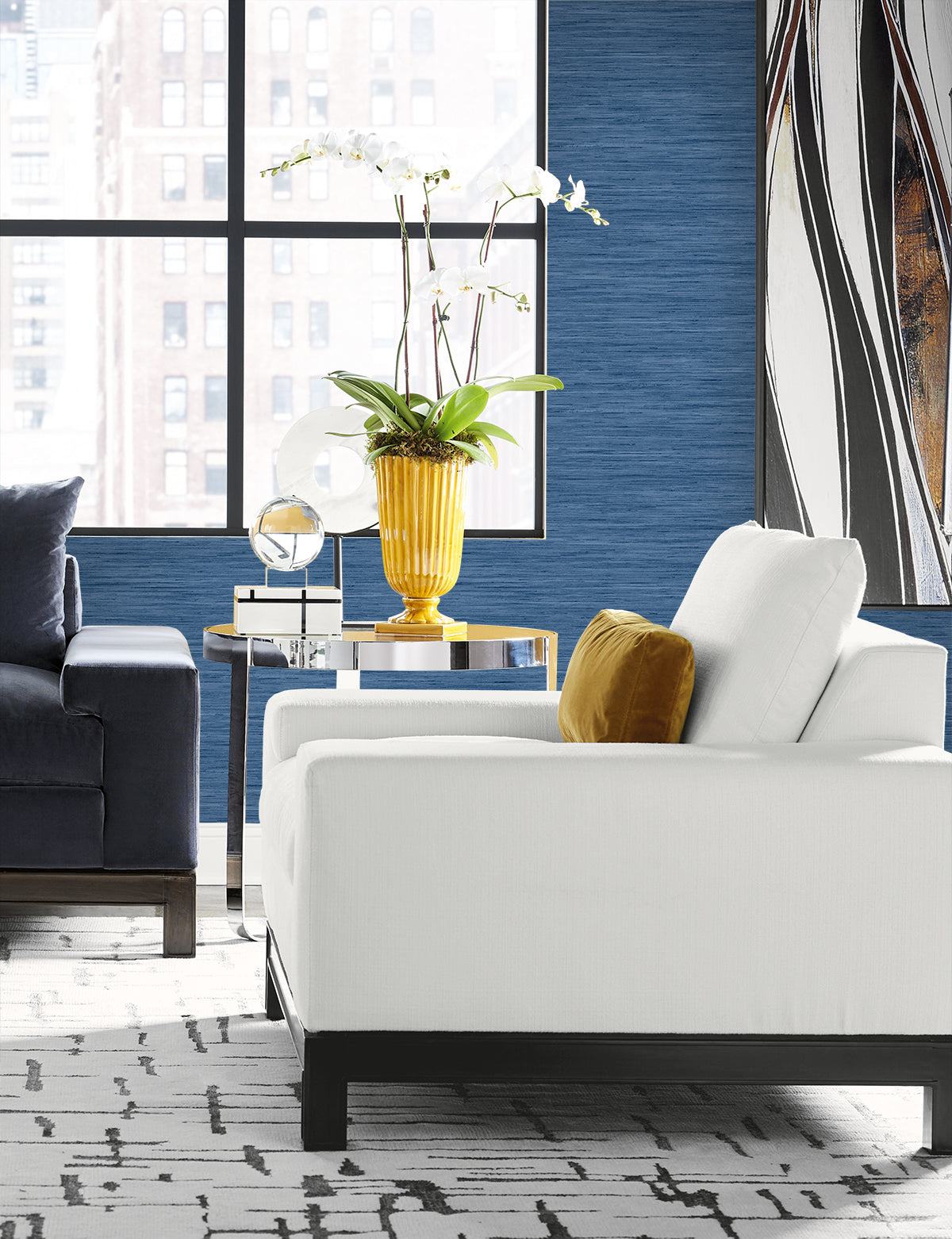 Lillian August Coastal Haven Loe Sanctuary Stria Faux Grasscloth Coastal Blue Matte  - LN41112