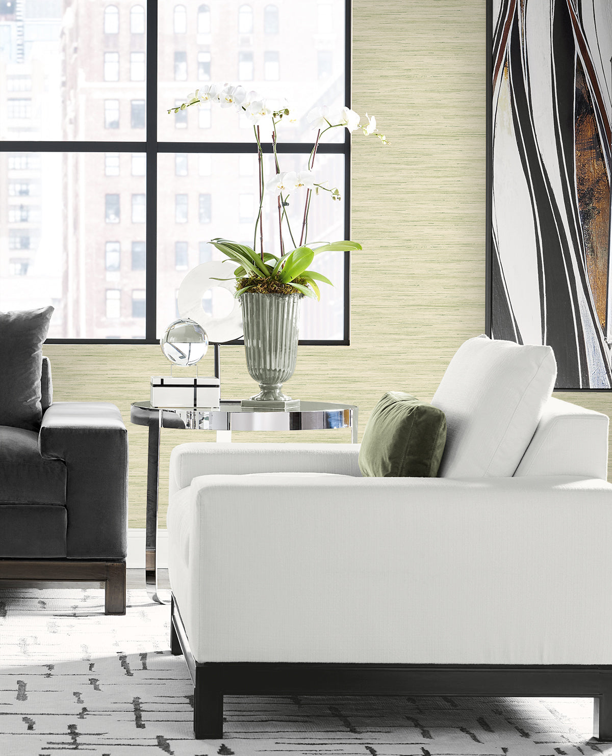 Lillian August Coastal Haven Loe Sanctuary Stria Faux Grasscloth Coastal Green Matte  - LN41114