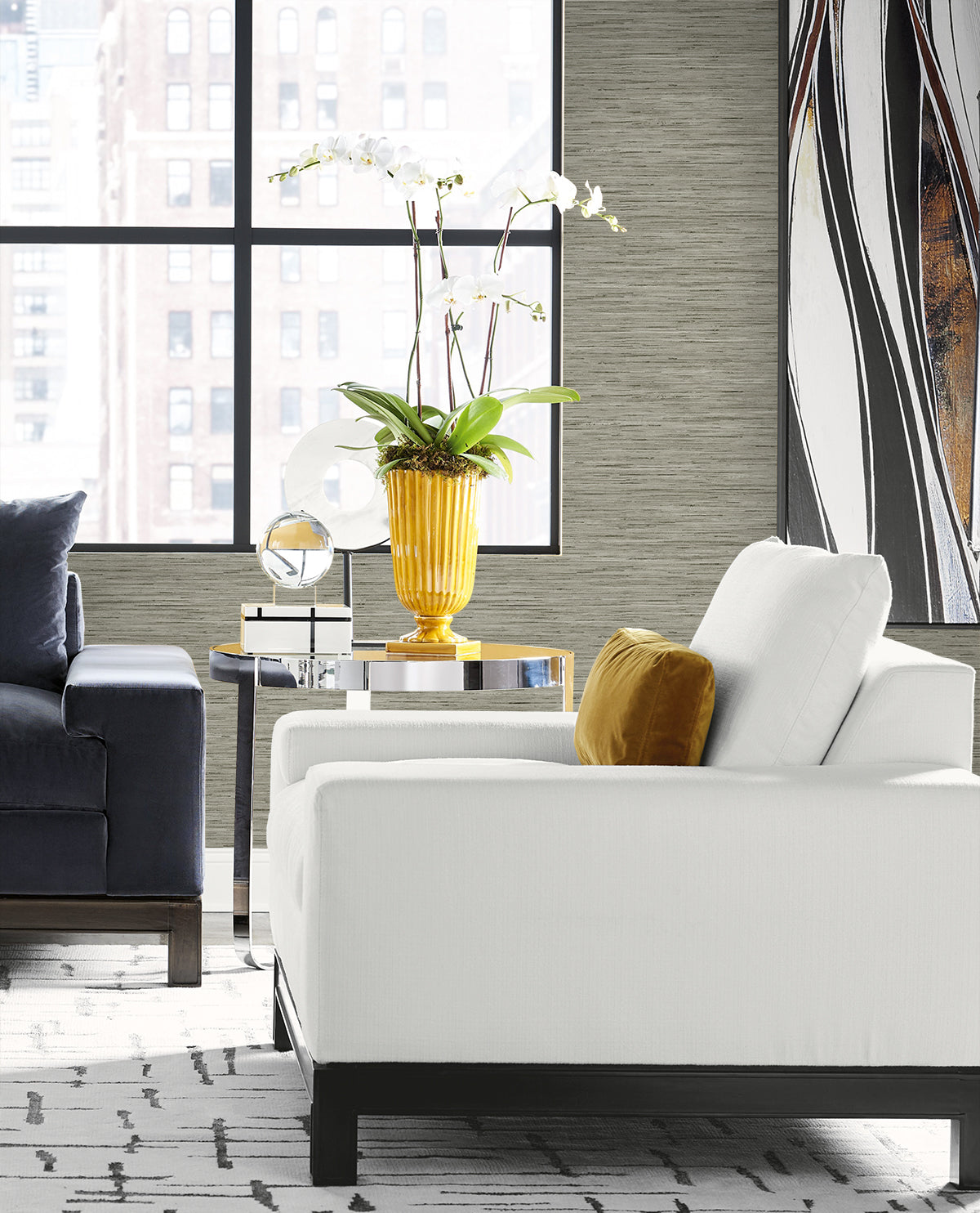 Lillian August Coastal Haven Loe Sanctuary Stria Faux Grasscloth Coastal Grey Matte  - LN41117