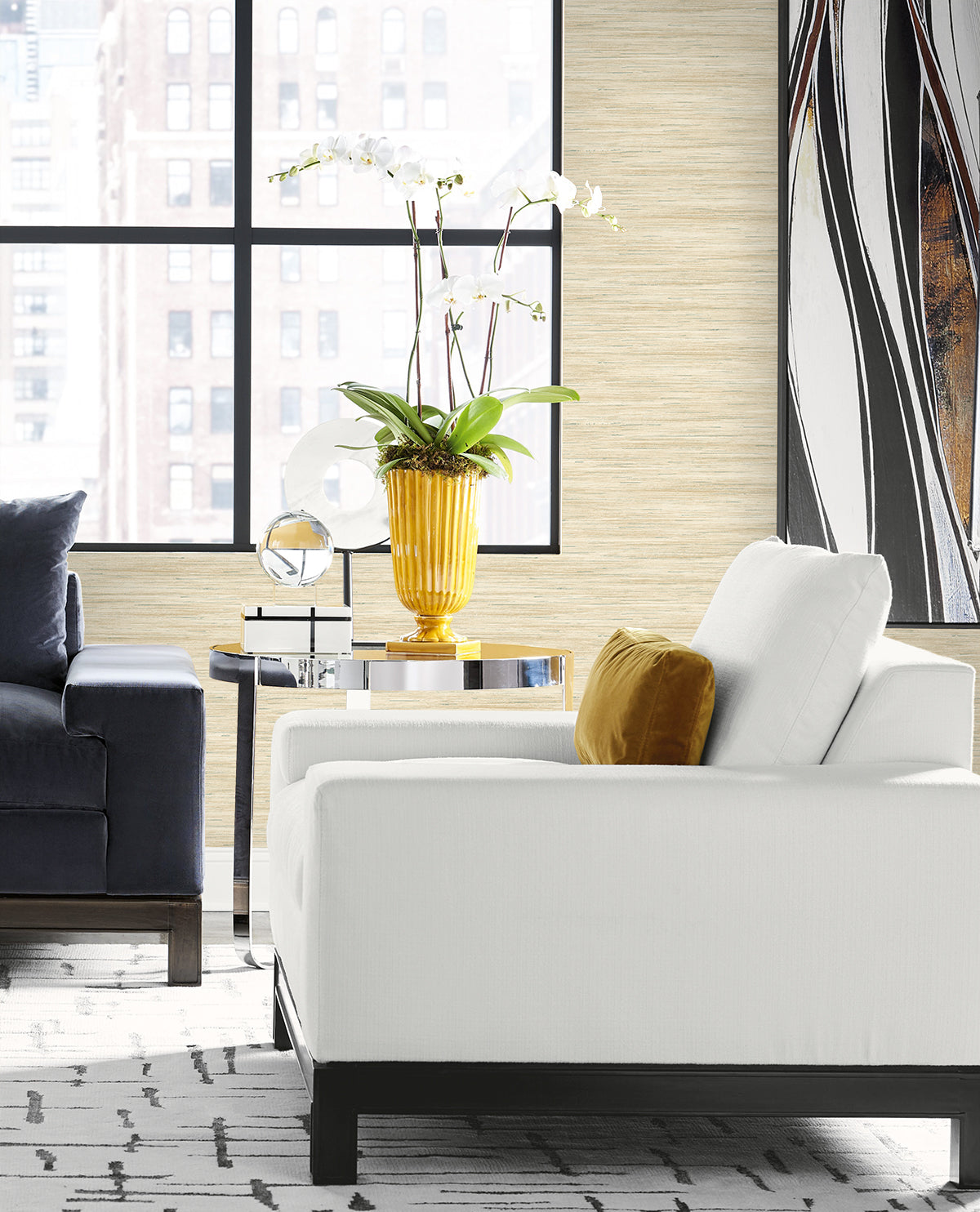 Lillian August Coastal Haven Loe Sanctuary Stria Faux Grasscloth Coastal Green Matte  - LN41124