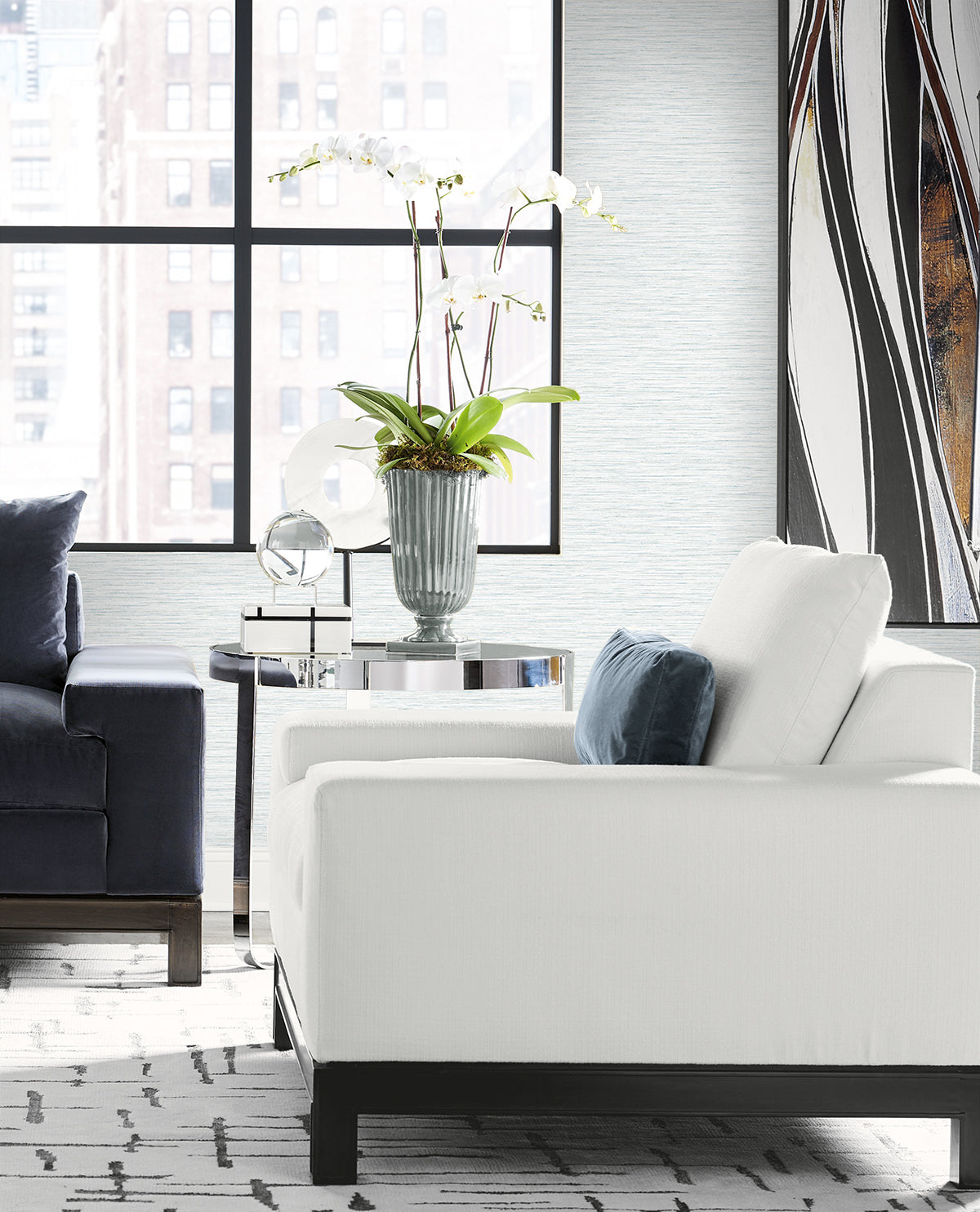 Lillian August Coastal Haven Loe Sanctuary Stria Faux Grasscloth Coastal Blue Matte  - LN41132