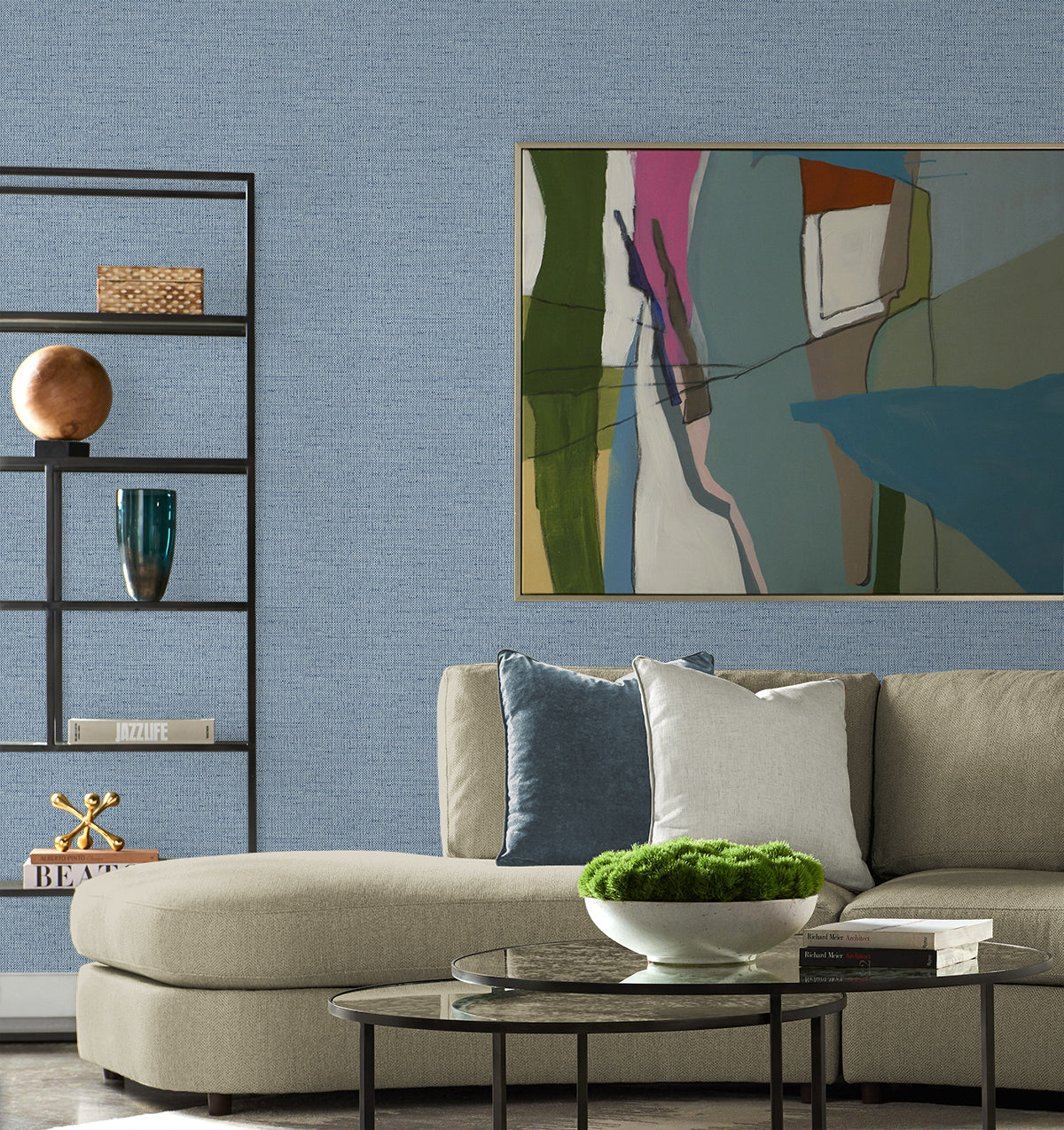 Lillian August Coastal Haven Kaya Faux Paperweave Faux Grasscloth Coastal Blue Matte  - LN41302