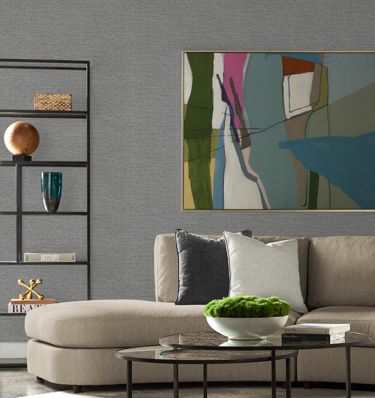 Lillian August Coastal Haven Kaya Faux Paperweave Faux Grasscloth Coastal Grey Matte  - LN41310