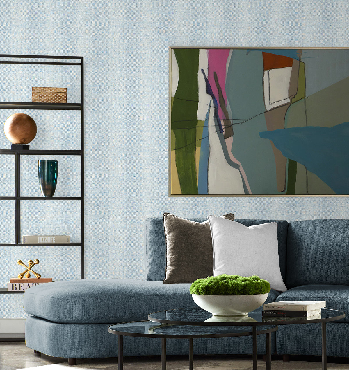 Lillian August Coastal Haven Kaya Faux Paperweave Faux Grasscloth Coastal Blue Matte  - LN41312