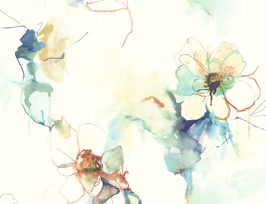 Seabrook Designs Living with Art Anemone Watercolor Floral Floral Contemporary Teal Matte Sidewall - LW50006