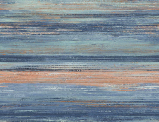 Seabrook Designs Living with Art Sunset Stripes Stripe Contemporary Blue Matte Sidewall - LW50406