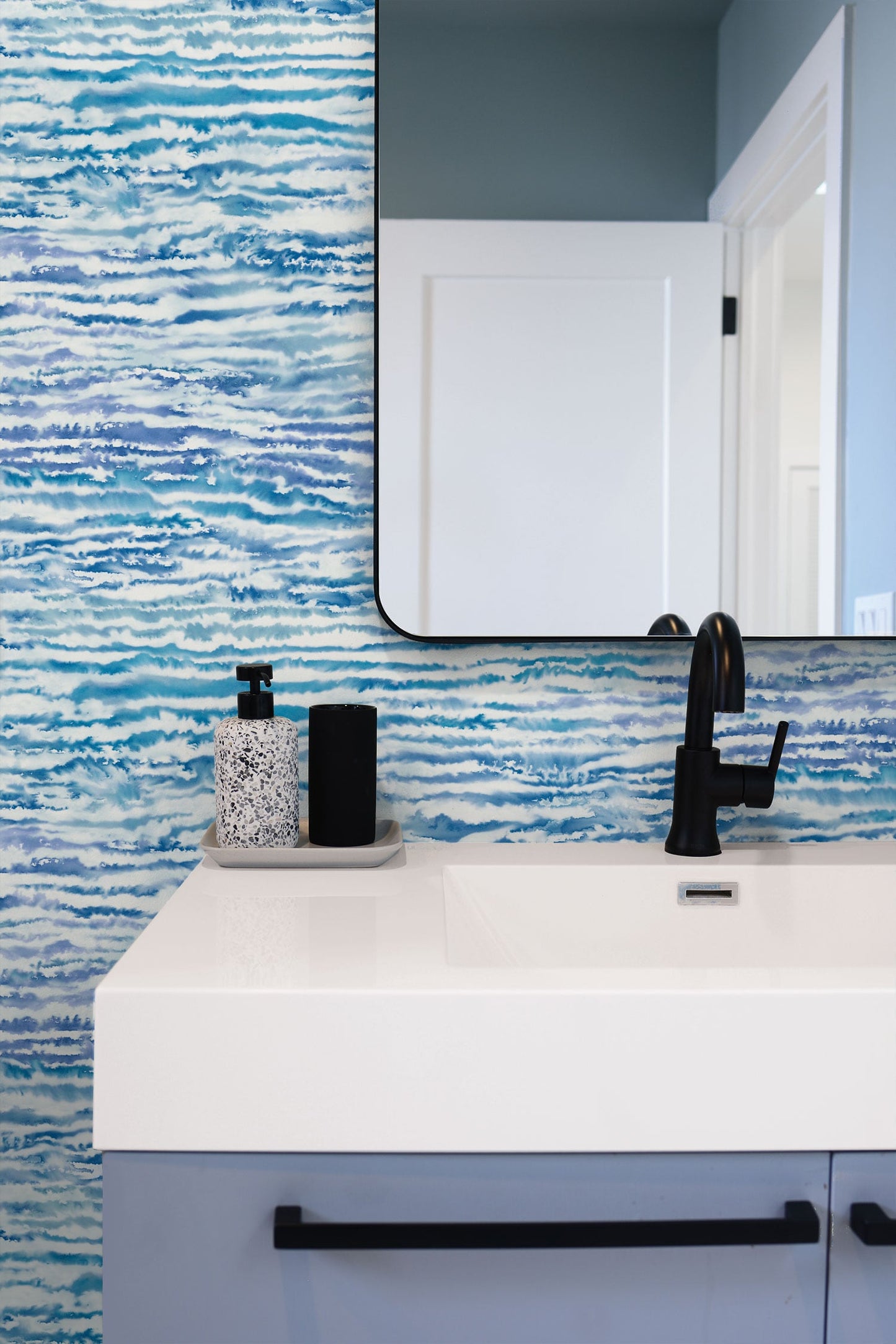 Seabrook Designs Living with Art Watercolor Waves Abstract Contemporary Blue Matte  - LW50502