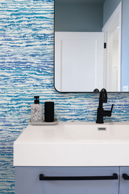 Seabrook Designs Living with Art Watercolor Waves Abstract Contemporary Blue Matte  - LW50502