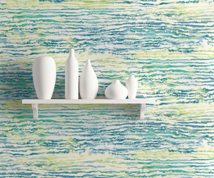 Seabrook Designs Living with Art Watercolor Waves Abstract Contemporary Green Matte  - LW50504