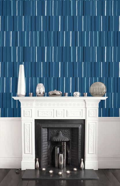 Seabrook Designs Living with Art Block Lines Geometric Contemporary Blue Matte  - LW51202