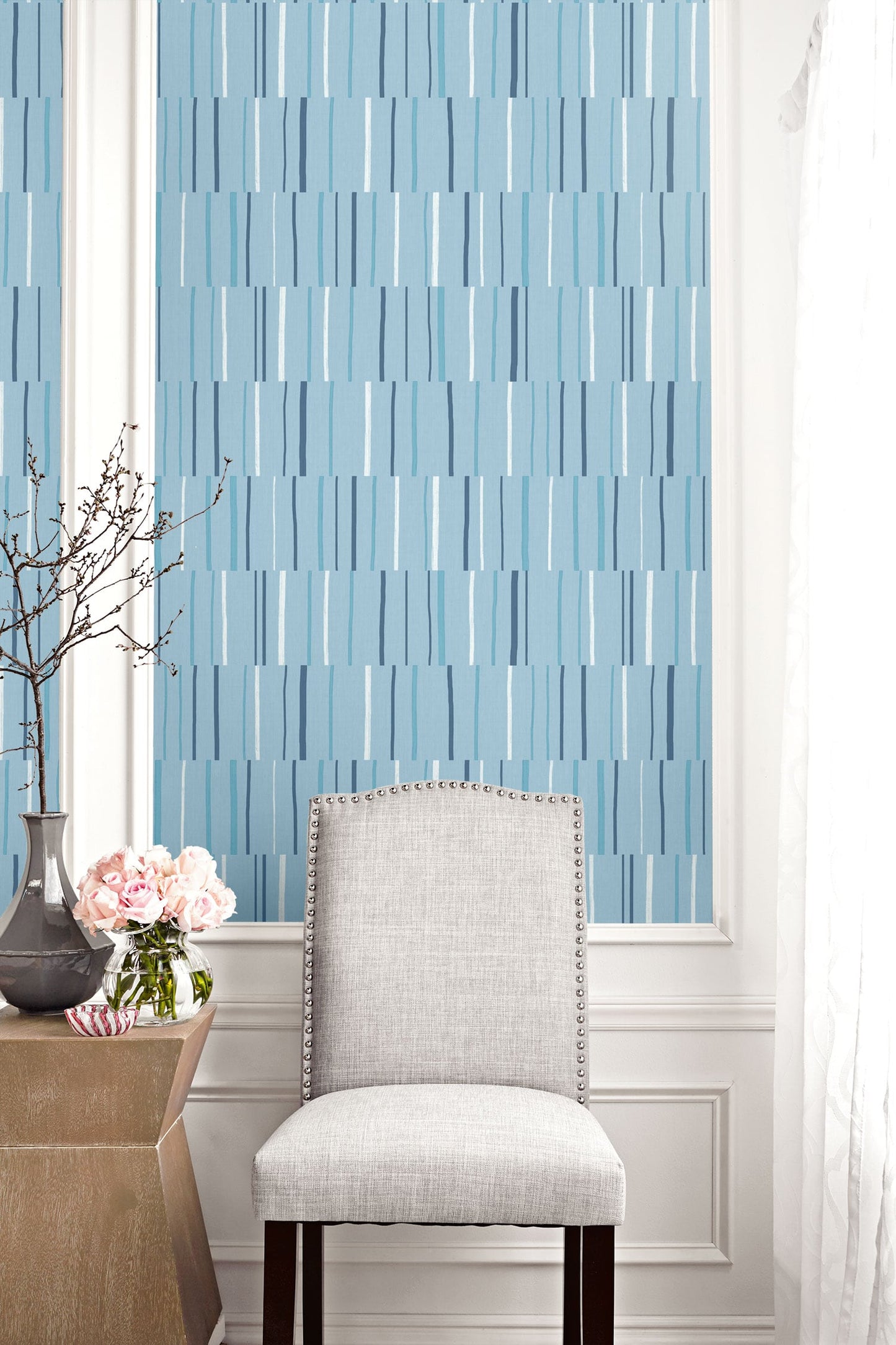 Seabrook Designs Living with Art Block Lines Geometric Contemporary Blue Matte  - LW51212