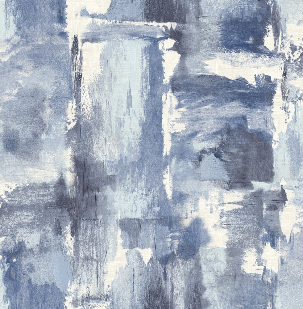 Seabrook Designs Living with Art Dry Brush Faux Abstract Contemporary Blue Matte Sidewall - LW51302