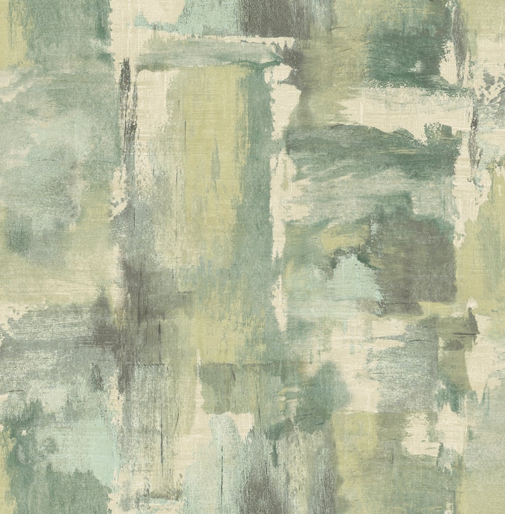 Seabrook Designs Living with Art Dry Brush Faux Abstract Contemporary Green Matte Sidewall - LW51304